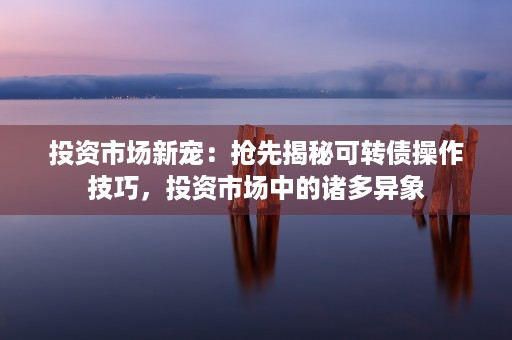 投资市场新宠：抢先揭秘可转债操作技巧，投资市场中的诸多异象