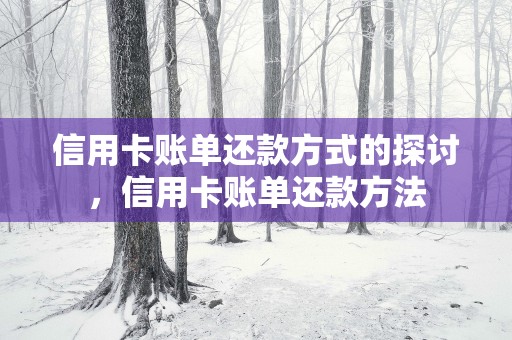 信用卡账单还款方式的探讨，信用卡账单还款方法