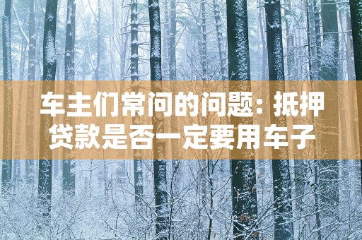 车主们常问的问题: 抵押贷款是否一定要用车子作为抵押？，车子常见问题